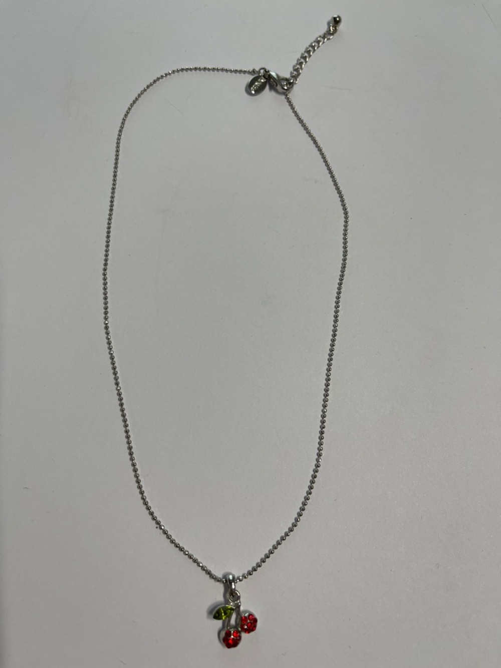 Vintage 90s sparkling cherry charm on adjustable silver chain